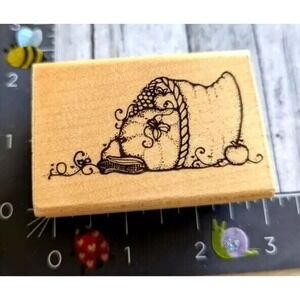 Dots Plenty and Thankful J130 Pumpkin Cornucopia Rubber Stamp Wood #C94